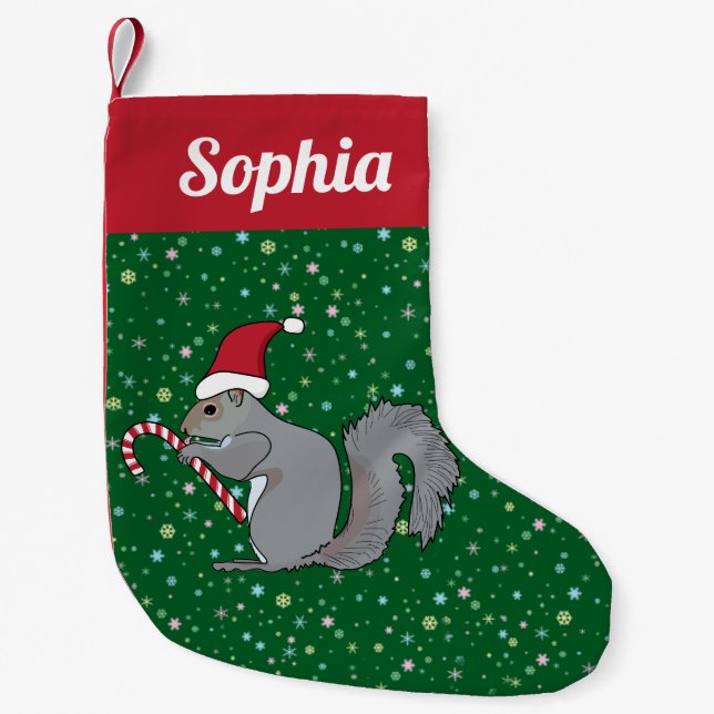Personalisiertes Eichhörnchen mit Kleiner Weihnachtsstrumpf (Vorderseite)