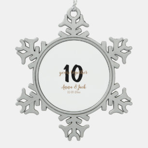 personalisiertes einfaches 10-jähriges Jubiläums Schneeflocken Zinn-Ornament