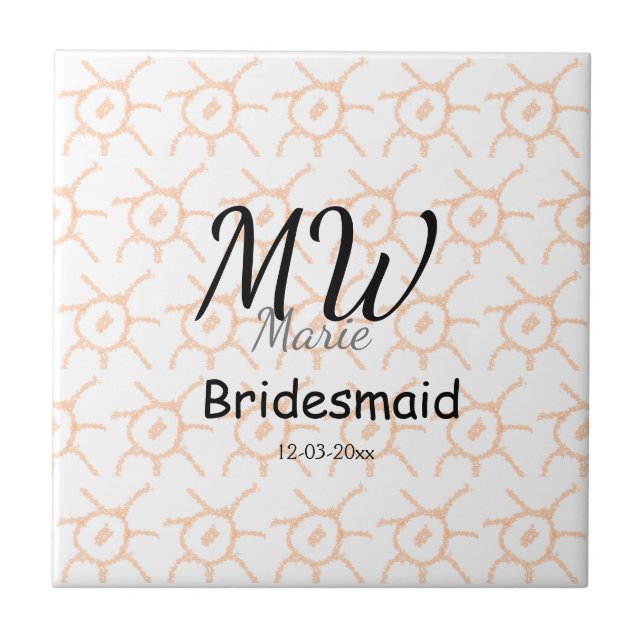 personalisiertes einfaches Monogramm Name Brautjun Fliese (Vorderseite)