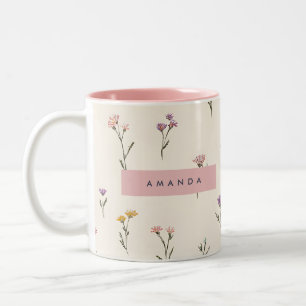 Personalisiertes einfaches Pastell-Blumenmotiv auf Zweifarbige Tasse