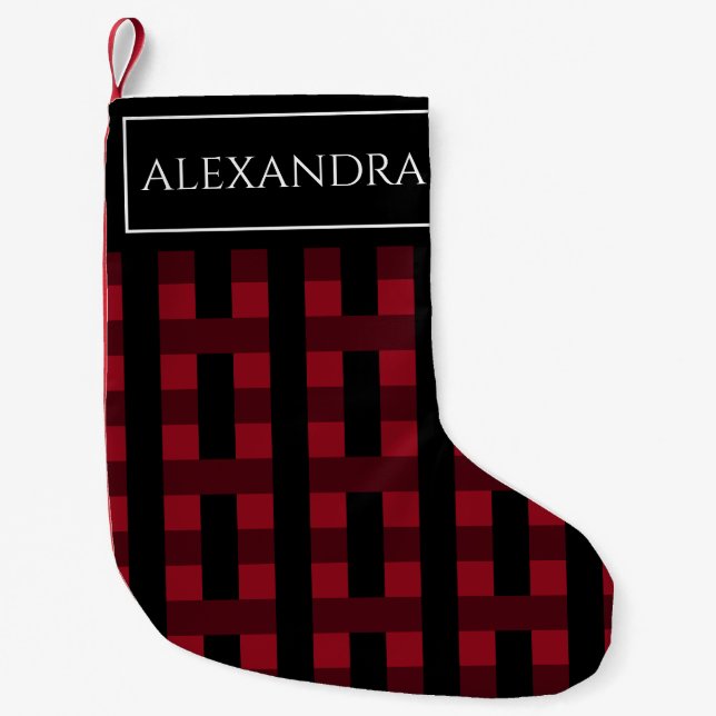 Personalisiertes Einfaches Rotes Kariert Kleiner Weihnachtsstrumpf (Vorderseite)