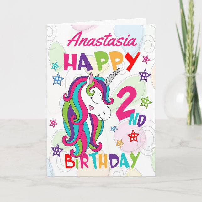 Personalisiertes Einhorn 2. Geburtstag Karte (Vorderseite)