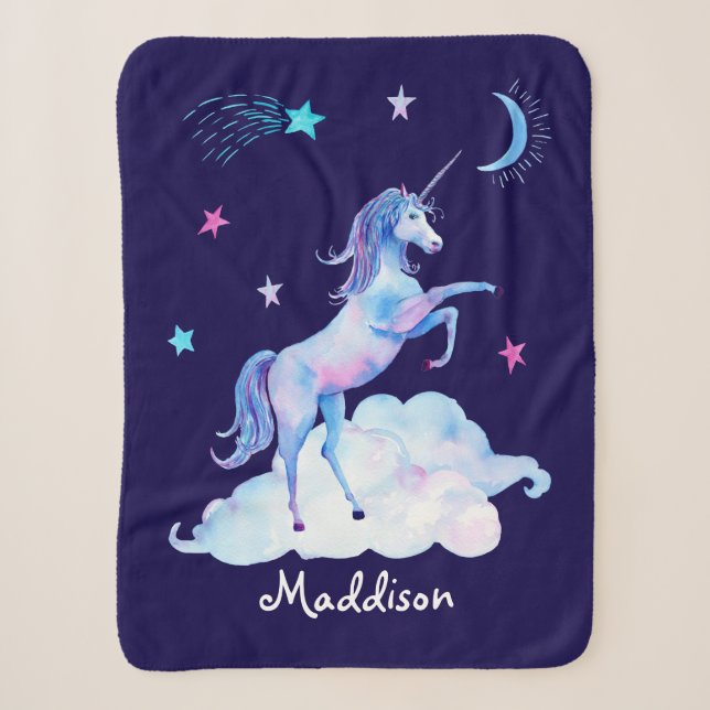 Personalisiertes Einhorn auf Wolken Sherpa Snuggy Sherpadecke (Vorderseite)