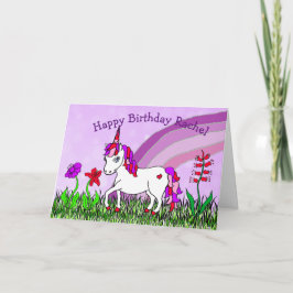 Personalisiertes Einhorn, Blume, Schmetterling Geb Karte