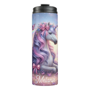 Personalisiertes Einhorn Coquette Butterfly Pink B Thermosbecher