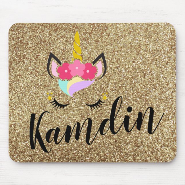 Personalisiertes Einhorn-Gold-Glitzer-Mauspad Mousepad (Vorne)