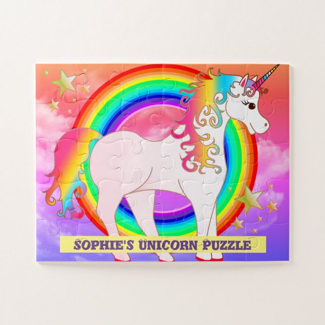 Personalisiertes Einhorn-Jigsaw-Puzzle mit Regenbo (Horizontal)