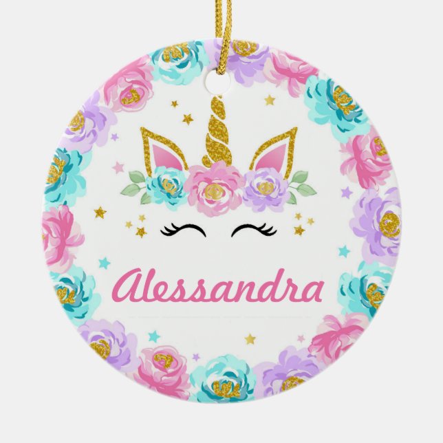 Personalisiertes Einhorn Magisches Gastgeschenk Keramik Ornament (Vorne)