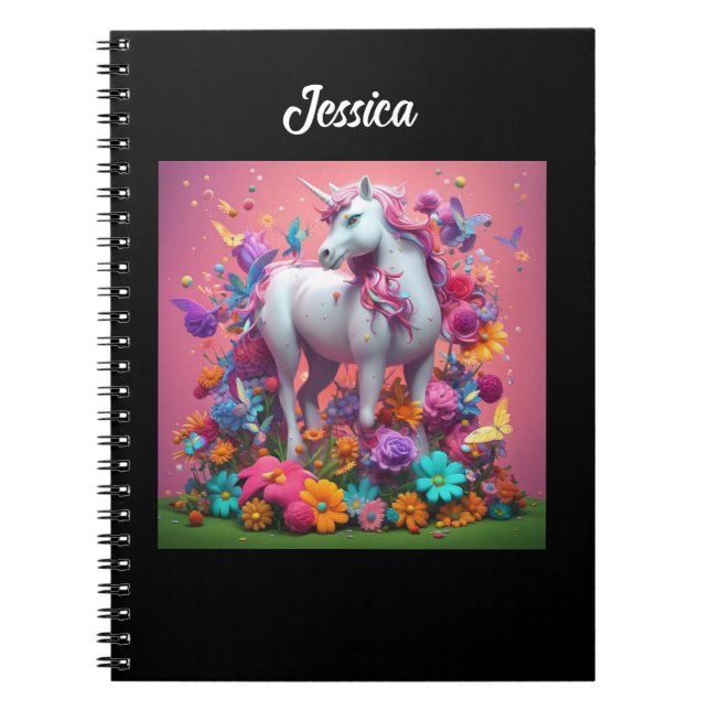 Personalisiertes Einhorn mit Blume Notizblock (Vorderseite)