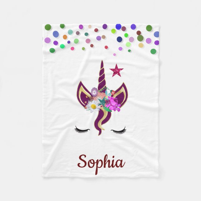 Personalisiertes Einhorn mit Pony Fleecedecke (Vorderseite)