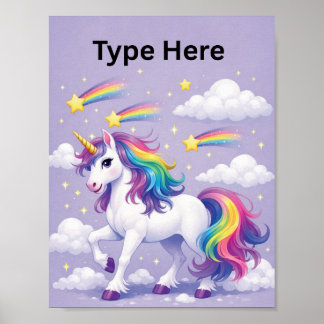 Personalisiertes Einhorn-Namensposter – (Lila) Poster