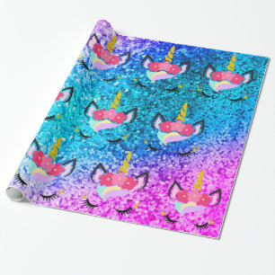 Personalisiertes Einhorn Ombre Glitter-Geschenkpap Geschenkpapier