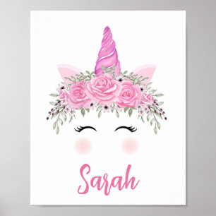 Personalisiertes Einhorn-Plakat mit rosa Namen Poster