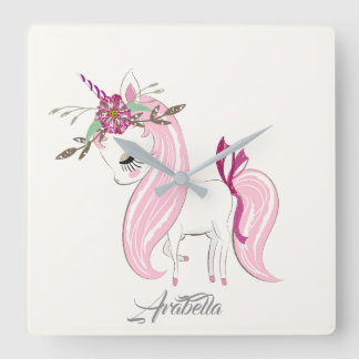 Personalisiertes Einhorn Quadratische Wanduhr