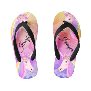 Personalisiertes Einhorn-Regenbogen-farbig Kinderbadesandalen