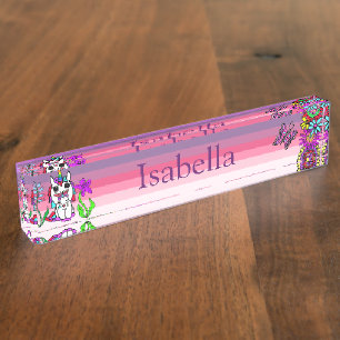 Personalisiertes Einhorn, Schmetterling und Blume Namensplakette