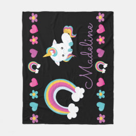 Personalisiertes Einhorn und Regenbogen Fleecedecke