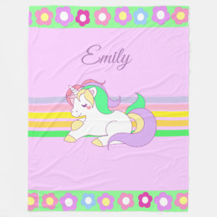 Personalisiertes Einhorn und Regenbogen Lila Decke