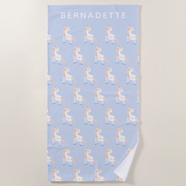 Personalisiertes Einhorn-weiche Pastel Kinder Somm Strandtuch (Vorderseite)