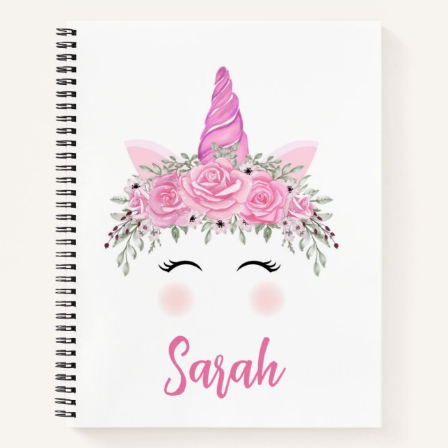 Personalisiertes Einhornbuch mit rosa Namen Notizbuch (Vorderseite)