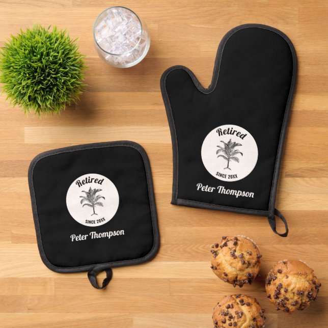 Personalisiertes einmaliges Rentengeschenk Ofenhandschuh & Topflappen-Set (Oben Unten)