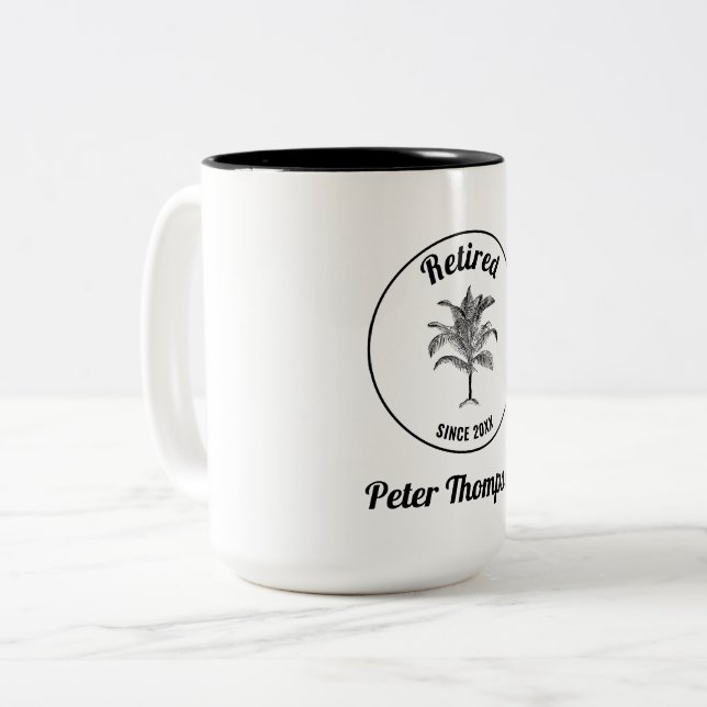 Personalisiertes einmaliges Rentengeschenk Zweifarbige Tasse (Vorderseite Links)