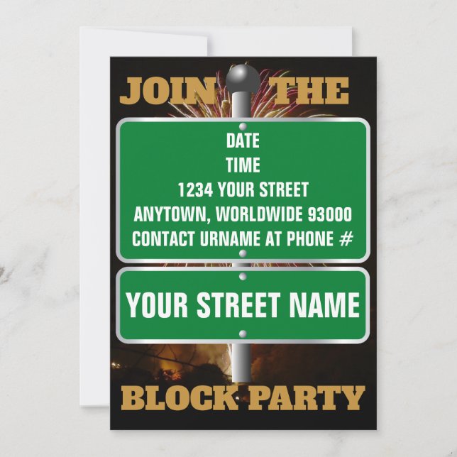 Personalisiertes Eintreten für die Block-Party Ein Einladung (Vorderseite)