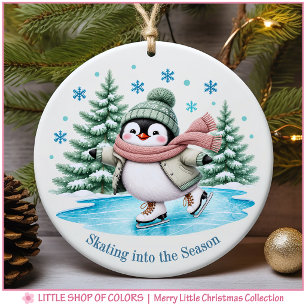 Personalisiertes Eislauf-Pinguin-Foto-Weihnachten Keramik Ornament