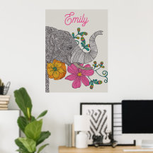 Personalisiertes Elefantennamen-Kinderzimmerposter