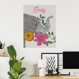 Personalisiertes Elefantennamen-Kinderzimmerposter Poster
