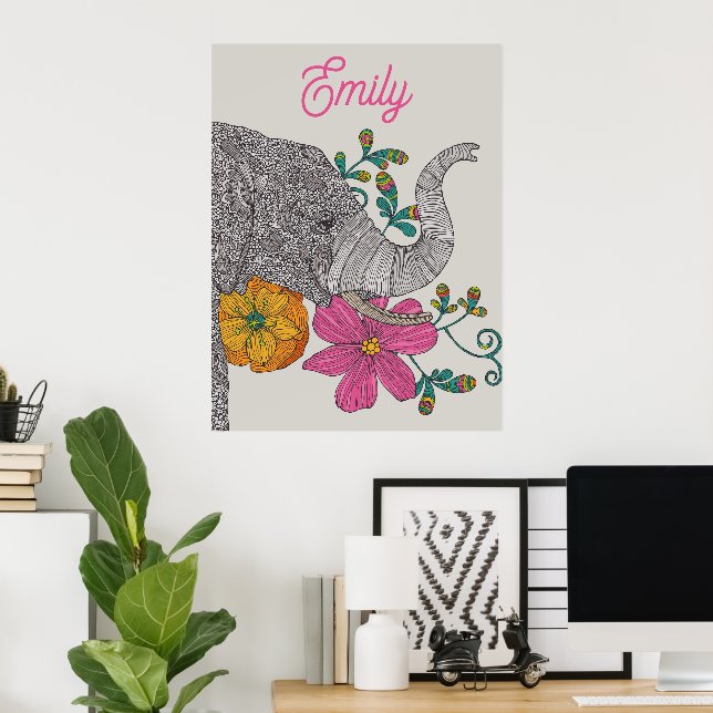 Personalisiertes Elefantennamen-Kinderzimmerposter Poster (Heimbüro)