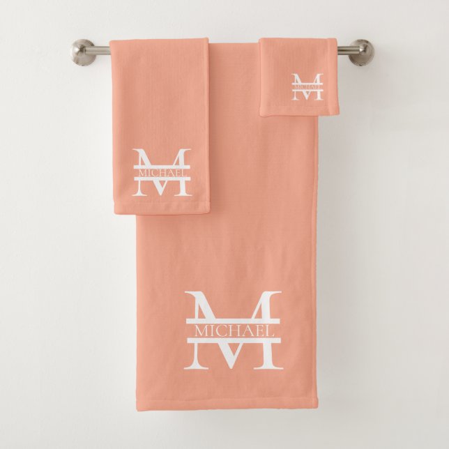 Personalisiertes Eleganpeach Monogram und Name Badhandtuch Set (Insitu)