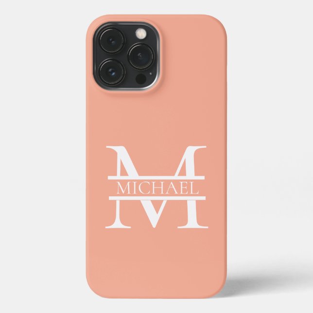 Personalisiertes Eleganpeach Monogram und Name iPhone 13 Pro Max Hülle (Rückseite)