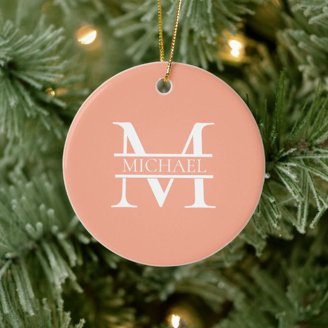Personalisiertes Eleganpeach Monogram und Name Keramik Ornament (Baum)