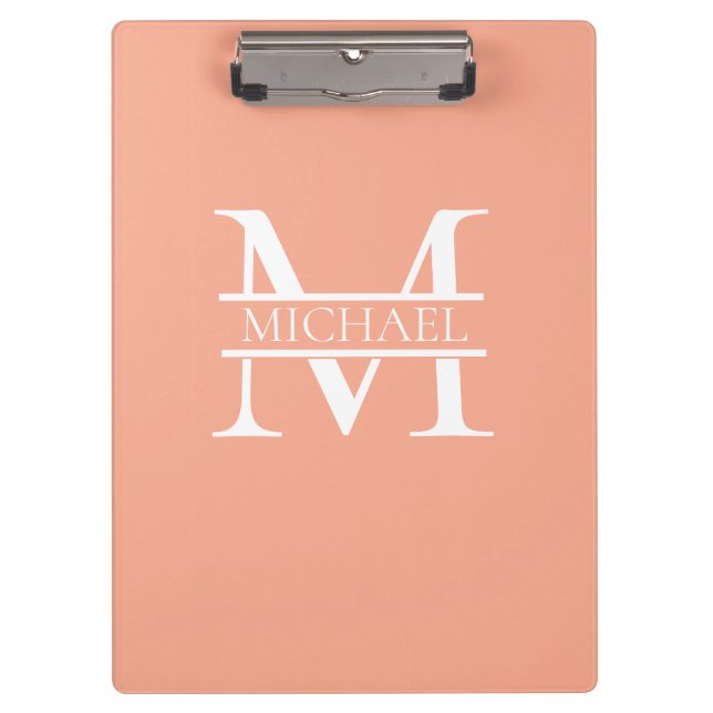 Personalisiertes Eleganpeach Monogram und Name Klemmbrett (Vorderseite)