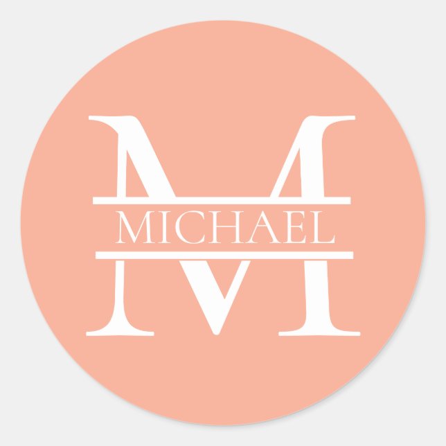 Personalisiertes Eleganpeach Monogram und Name Runder Aufkleber (Vorderseite)