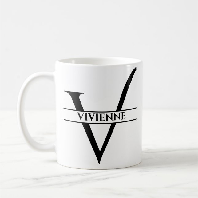 Personalisiertes Elegantes Anfangsschreiben V Kaffeetasse (Links)