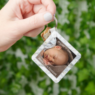 Personalisiertes elegantes blau-graues Marmor-Ande Schlüsselanhänger