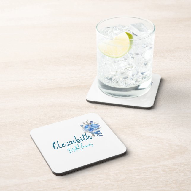 Personalisiertes elegantes blaues Brautparty Getränkeuntersetzer (Rechte Seite)