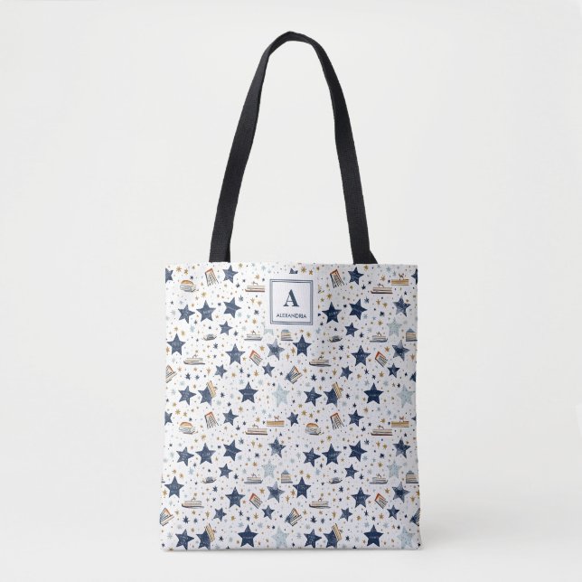 Personalisiertes elegantes Blue & Gold Stars Muste Tasche (Vorderseite)