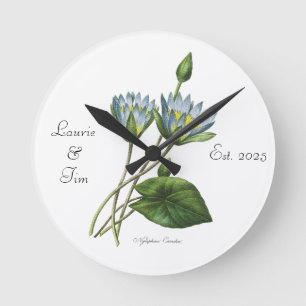 Personalisiertes Elegantes Blumenblauer Nymphea Ho Runde Wanduhr
