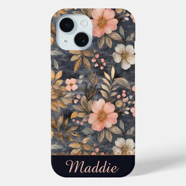 Personalisiertes elegantes Blumenmuster in Rosa un Case-Mate iPhone Hülle (Rückseite)