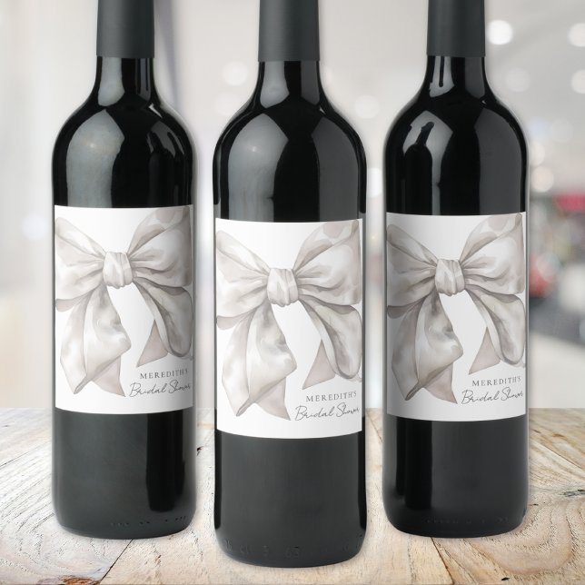 Personalisiertes elegantes Bow-Brautparty Weinetikett (Personalized Elegant Bow Bridal Shower Wine Label)