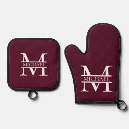 Personalisiertes elegantes Burgundy Monogramm und  Ofenhandschuh & Topflappen-Set
