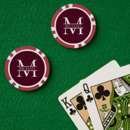 Personalisiertes elegantes Burgundy Monogramm und  Pokerchips