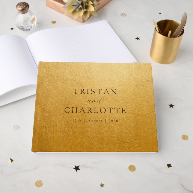 Personalisiertes Elegantes Chic Gold Gästebuch (Vorderseite Offen)