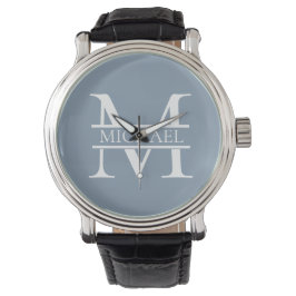 Personalisiertes elegantes Dusty Blue Monogram und Armbanduhr