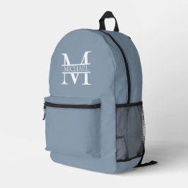 Personalisiertes elegantes Dusty Blue Monogram und Bedruckter Rucksack