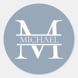 Personalisiertes elegantes Dusty Blue Monogram und Runder Aufkleber