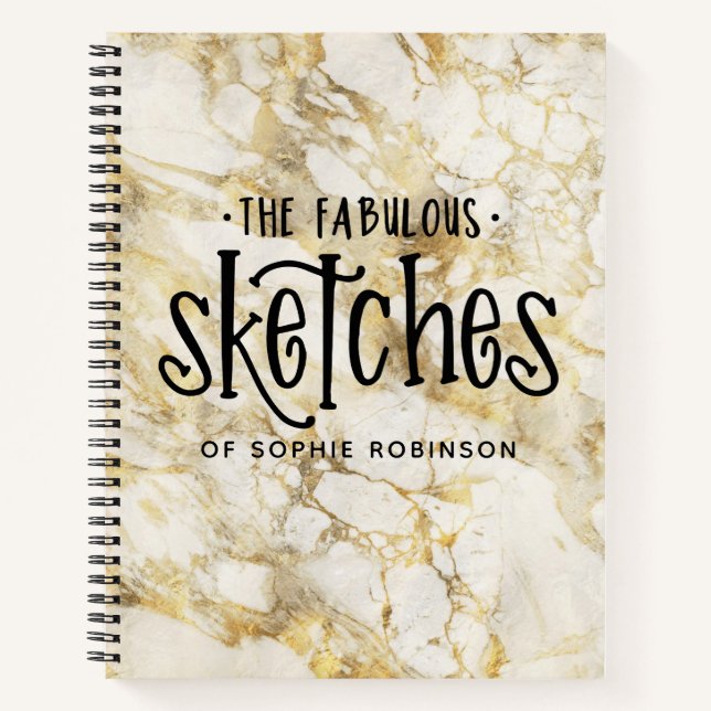 Personalisiertes elegantes Gold-Marmor-Sketchbook Notizbuch (Vorderseite)